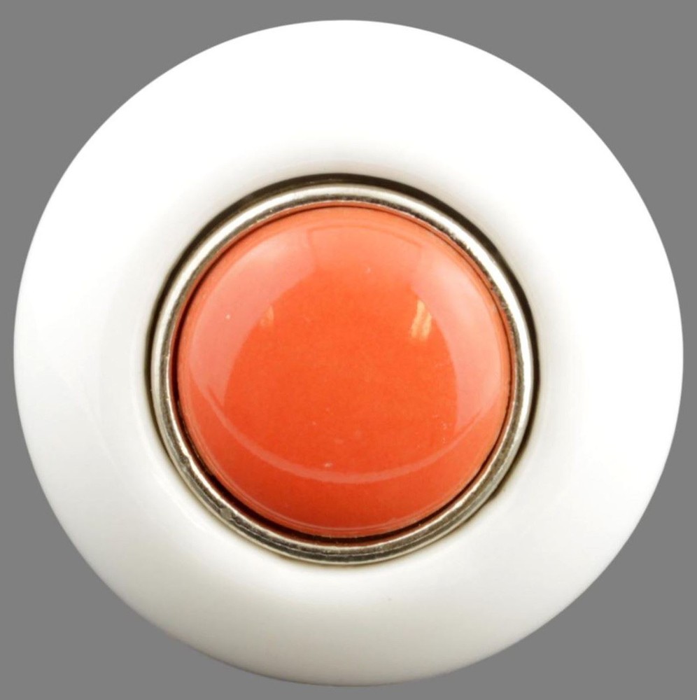 1-1/2" Ceramic Knob White with Orange Insert