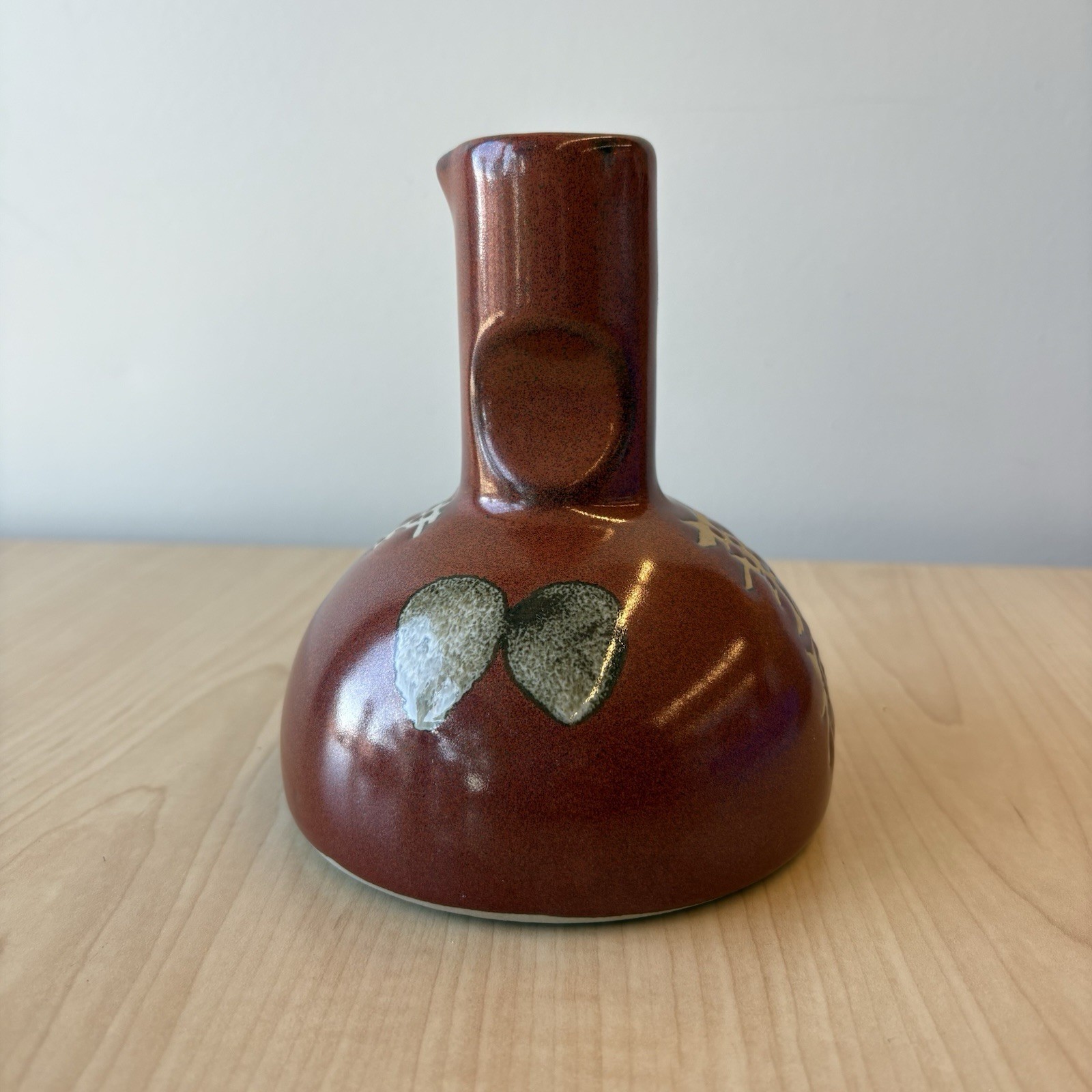 Vintage Japanese Tokkuri Sake Bottle 5” Brown Studio Pottery Kanji Hand Glazed