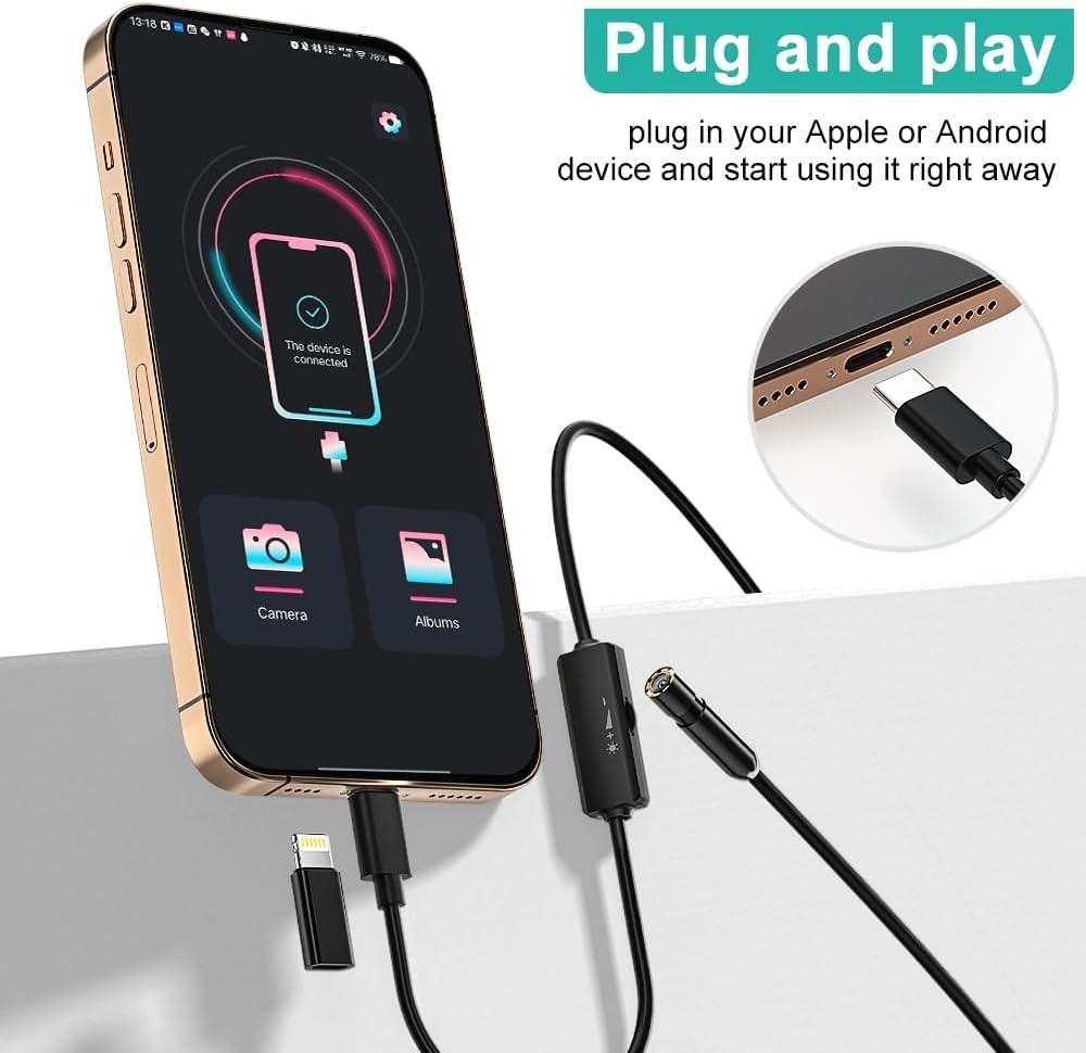 1080P HD Endoscope Camera 16.5ft Borescope 8 LED Light iOS Android 8mm