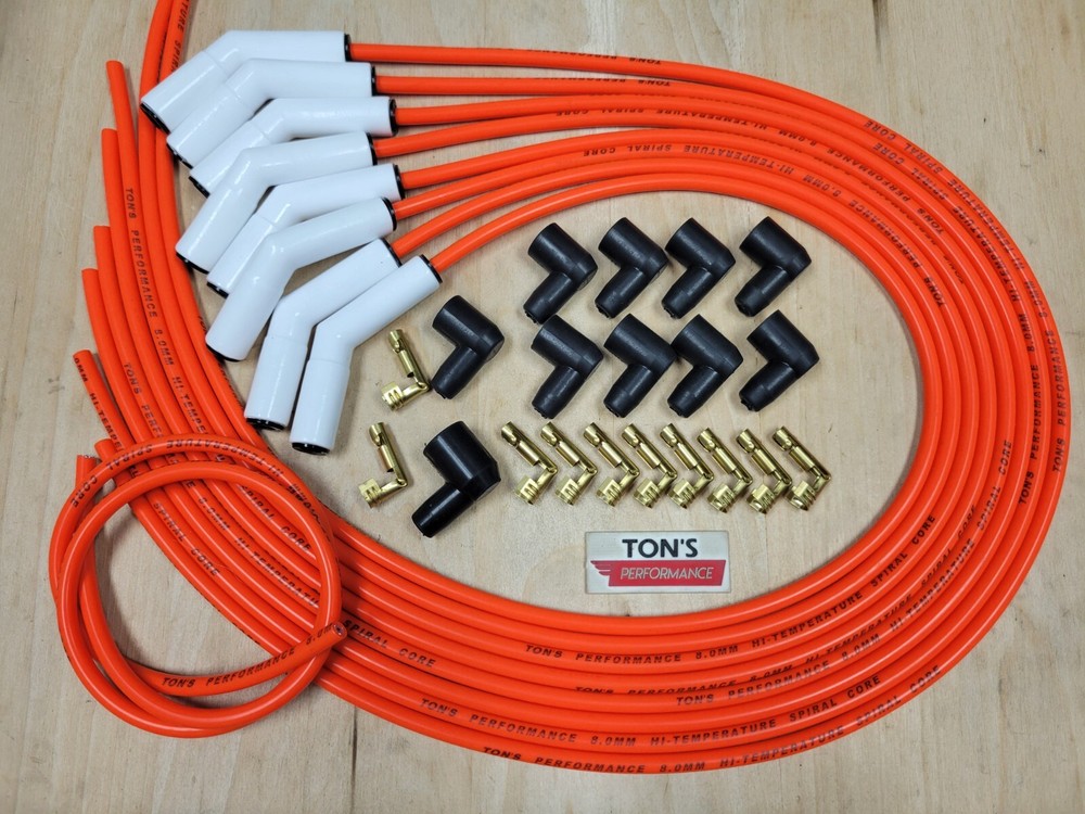 Orange 135* Ceramic 8mm Spark Plug Wire Kit High Temperature Silicone v8 Points