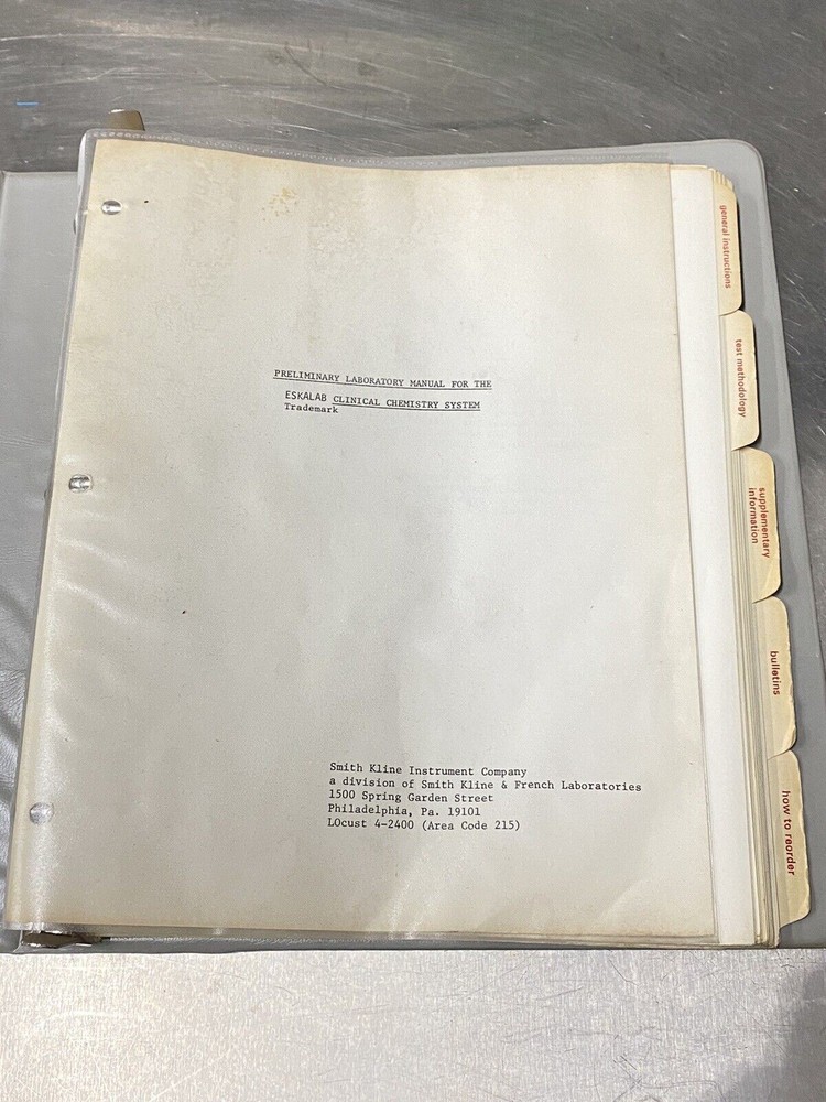 Smith Kline Eskalab Spectrophotometer - Users Guide / Instruction Manual