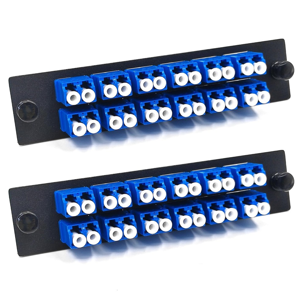 12 Duplex LC/UPC Fiber Patch Panel with Duplex Singlemode Blue LC Adapters, 2...