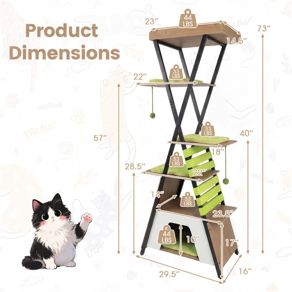 73" Multi-Level Cat Tree with Condo & Perch, Multi-Cat Climbing Tower with Scrat