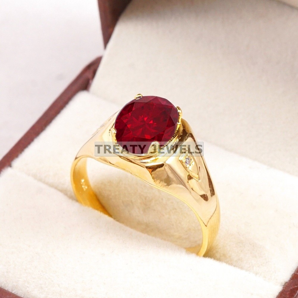 Ruby Oval Cut With 14k Yellow Gold Ring For Men's #B541 #