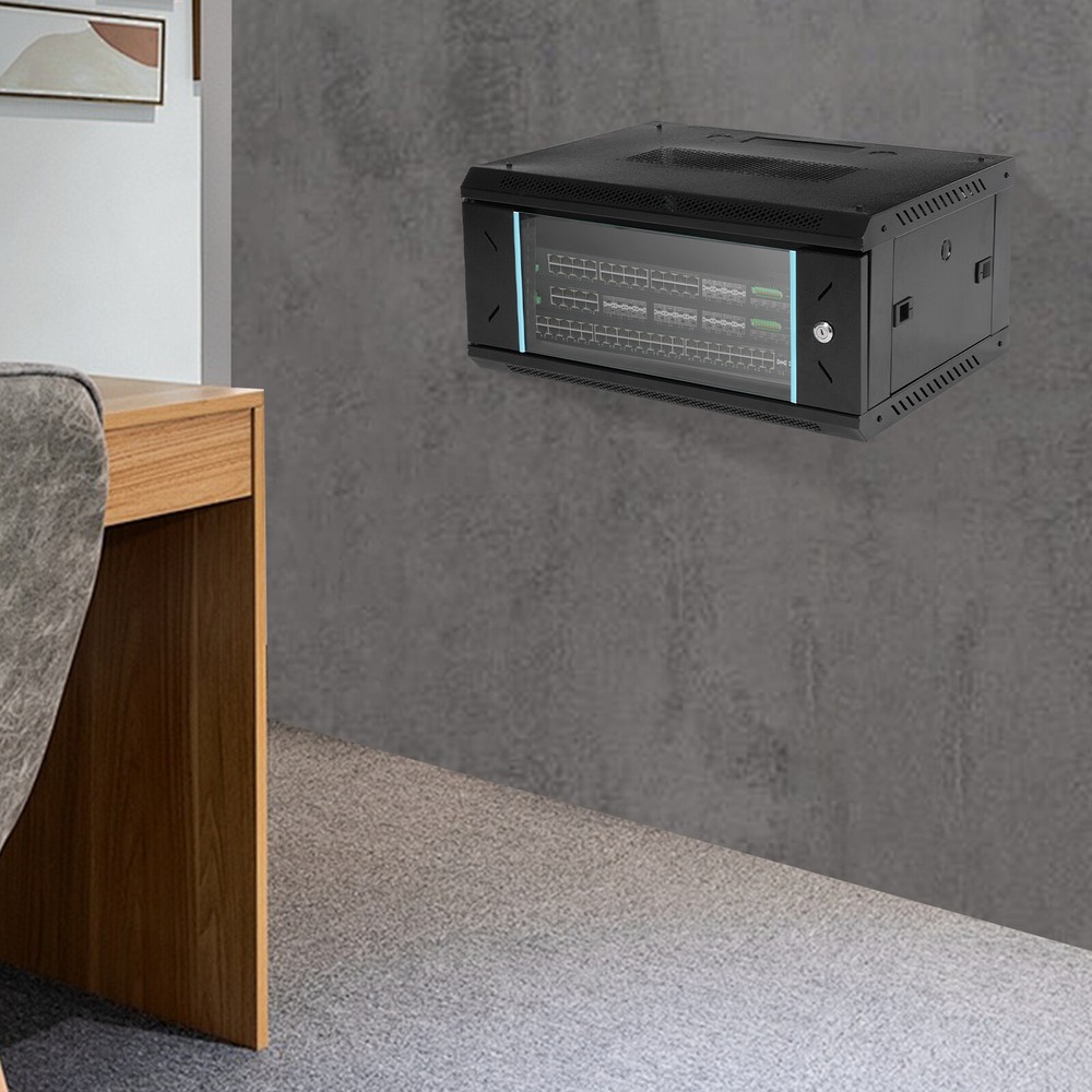 4U Wall Mount Network Server Cabinet, Locking Glass Door, Removable Side Panels