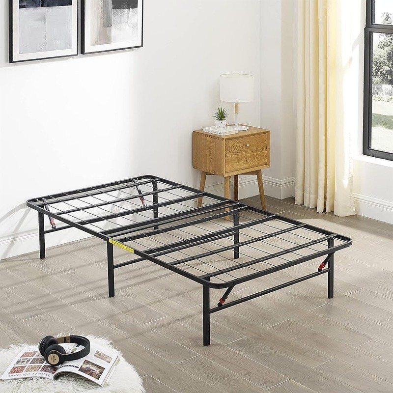 Sturdy Twin Bed Frame Metal Platform No Box Spring Needed Foldable Storage New