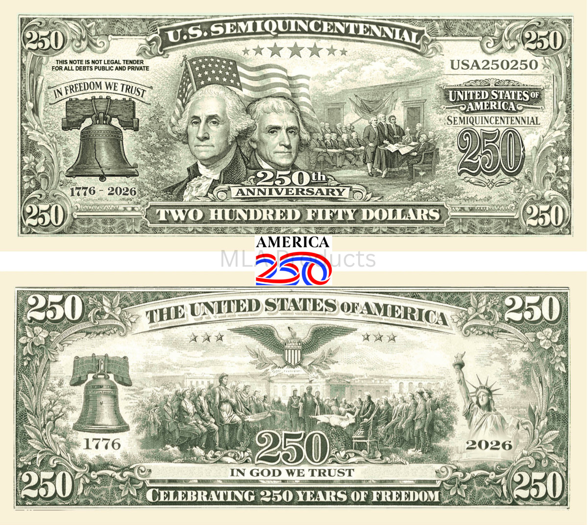 50 Pack America 250th Anniversary Dollar Bill Collectible USA Freedom Money Note