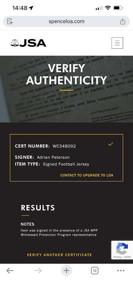 Adrian Peterson Signed Custom Jersey Purple JSA Certified