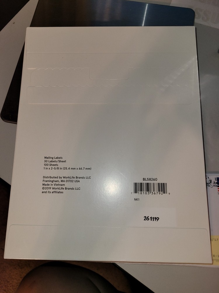 Staples Baseline Address Mailing Labels 3000/Pack 10 Labels Per Sheet BL58260