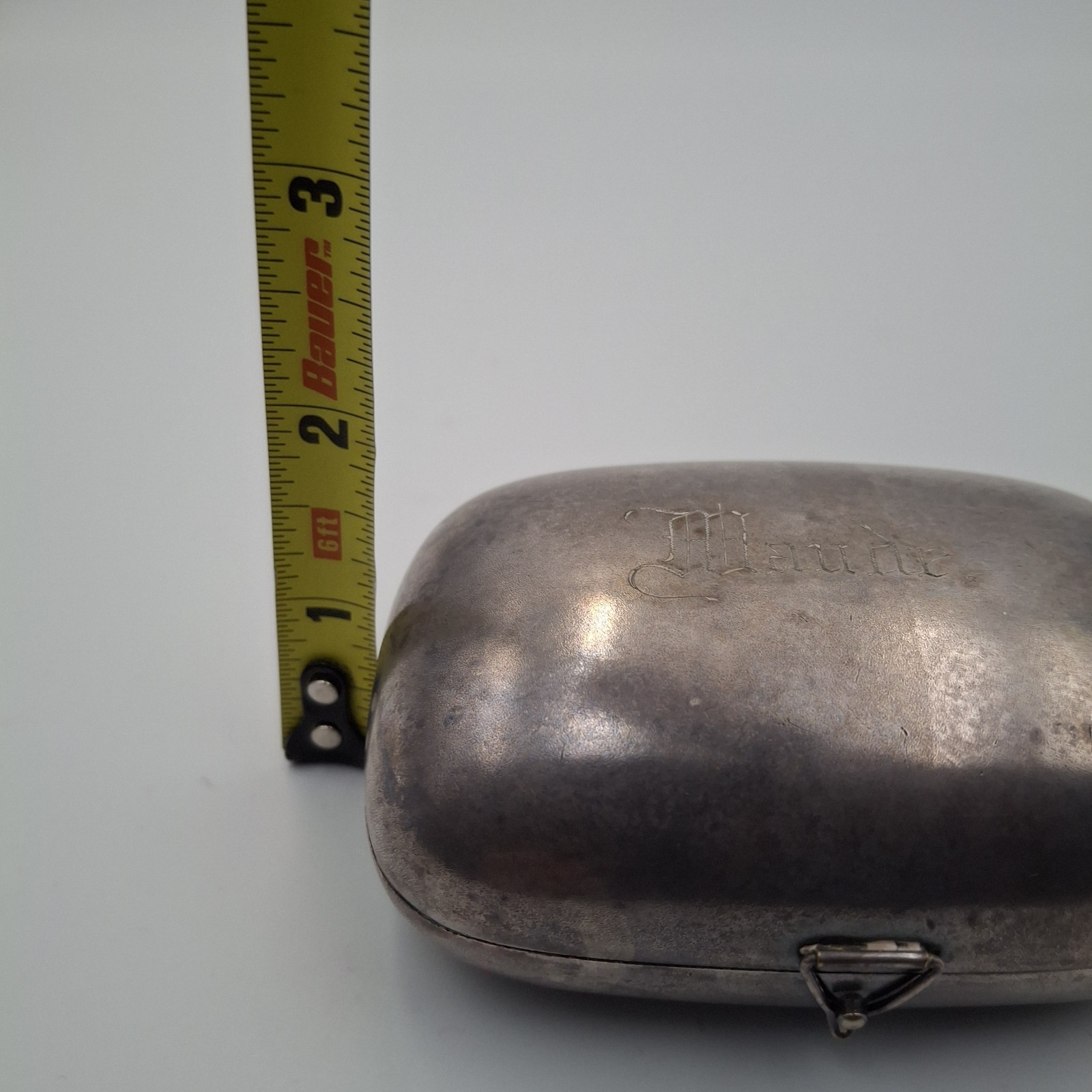 ​Antique Silver-Plate Trinket Box Engraved "Maude" Victorian Keepsake Snuff Box