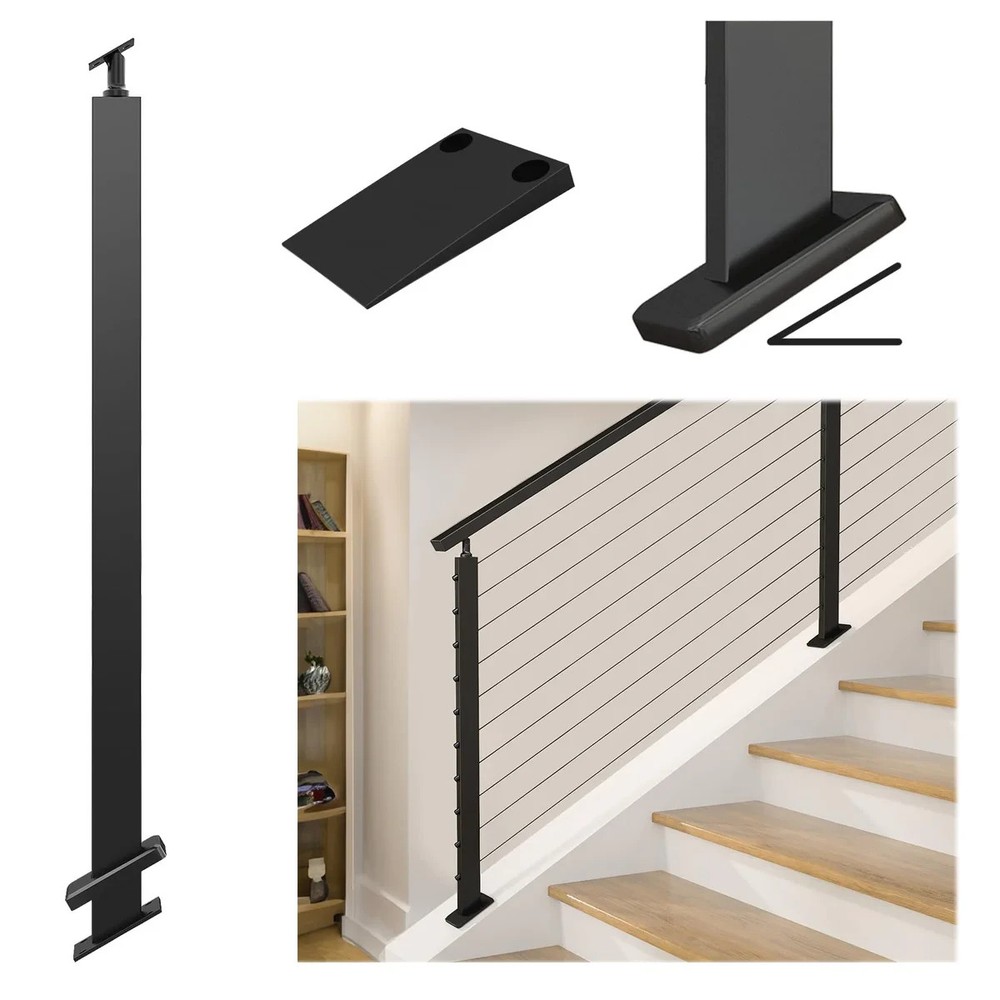 Muzata 36" Black Slope Cable Railing Post T304 Stainless Steel 25-40° Kit