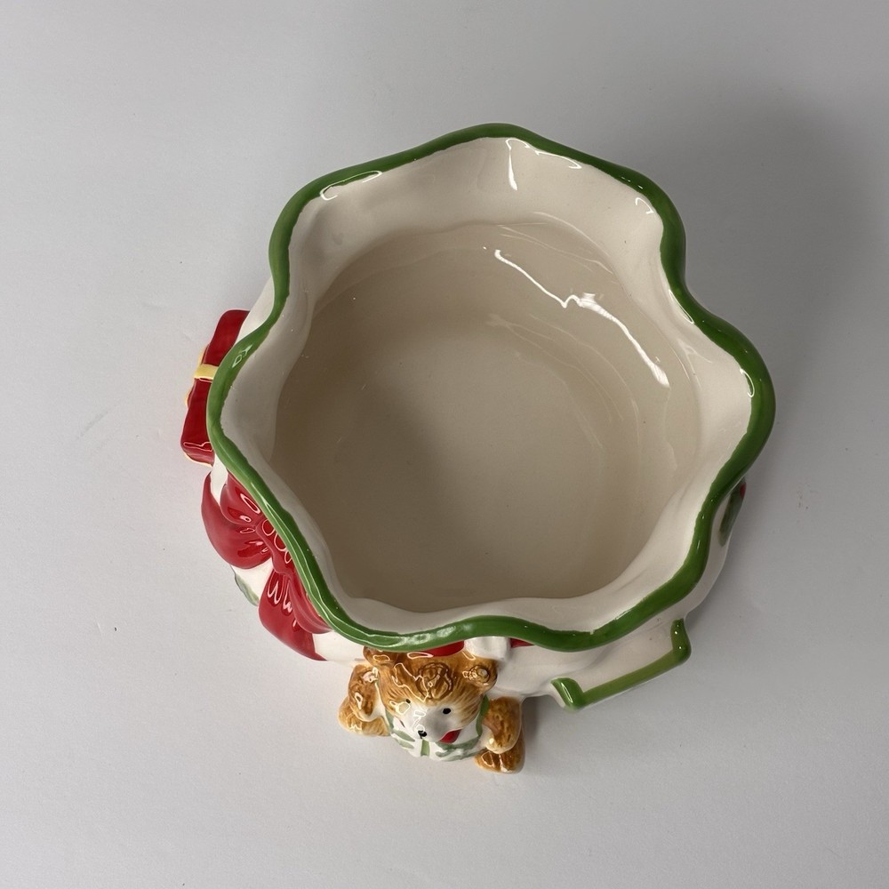 SPODE HAND PAINTED "CHRISTMAS TREE" PATTERN SANTA'S POUCH CANDY DISH