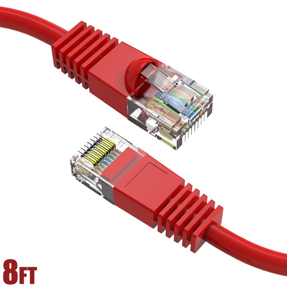 8FT Cat5e Network LAN Ethernet Booted Patch Cable UTP Copper Wire 24AWG Red