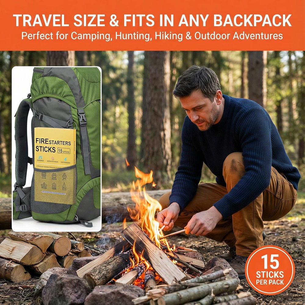 Natural Fire Starter Sticks: Quick Start Fire Starters for Grills Campfires Indo