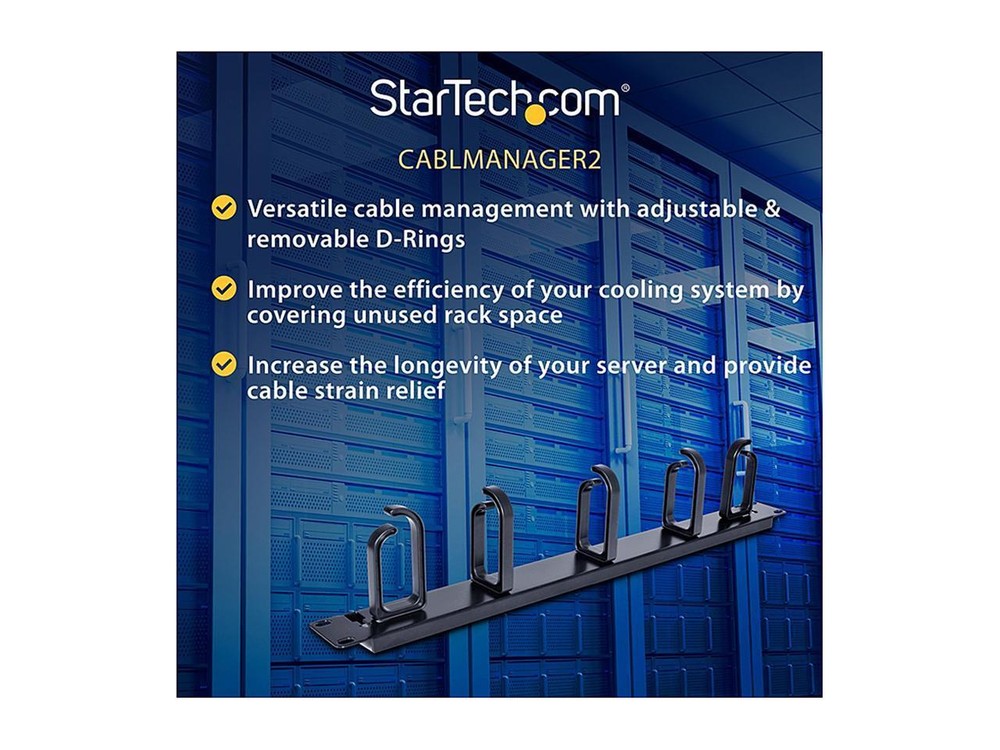 StarTech CABLMANAGER2 1U 19in Metal Rackmount Cable Management Panel