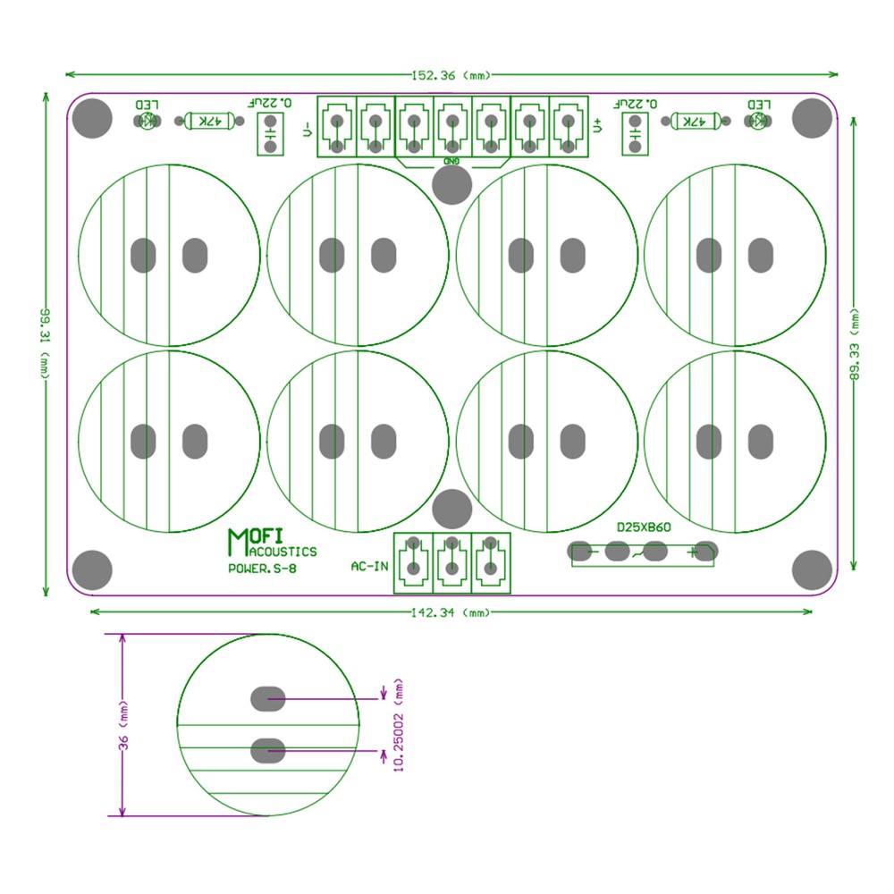 POWER.S-8 Rectifier Filter With Capacitor Array 8PCS （Nover 50v-10000uF X8）PCB