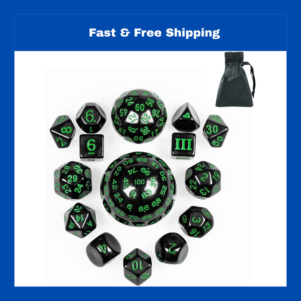 15 Pieces Complete Polyhedral DND Dice Set D3-D100 Spherical D&D Dice Set D100