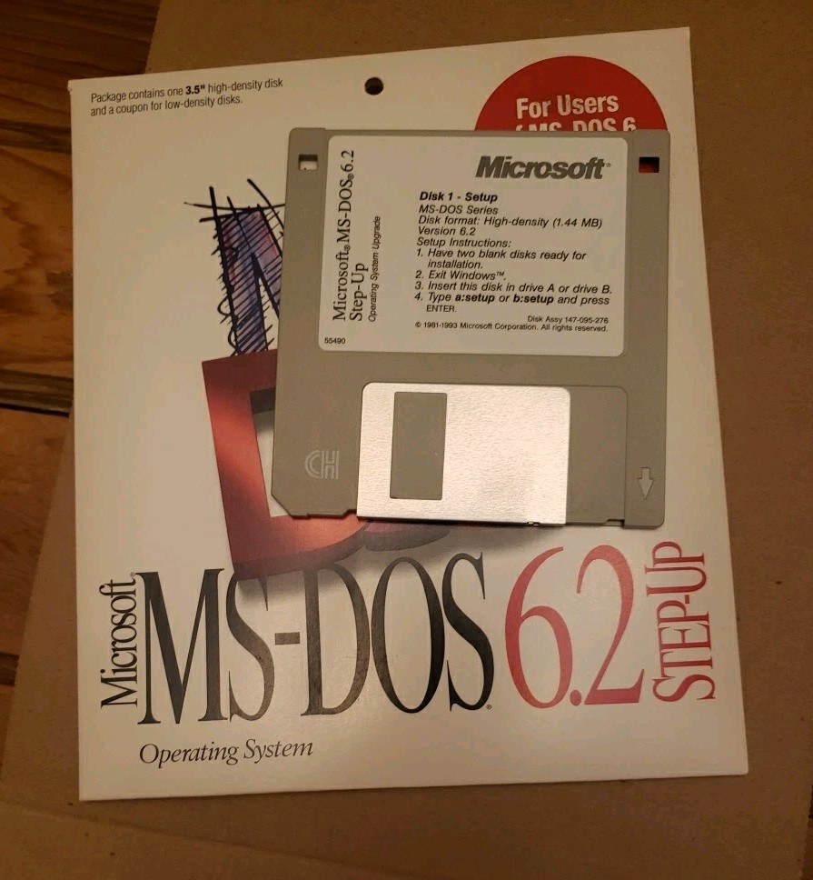 Microsoft MS-DOS 6 Software Upgrade Operating System 4x Floppy Disk 6.2 Step Up