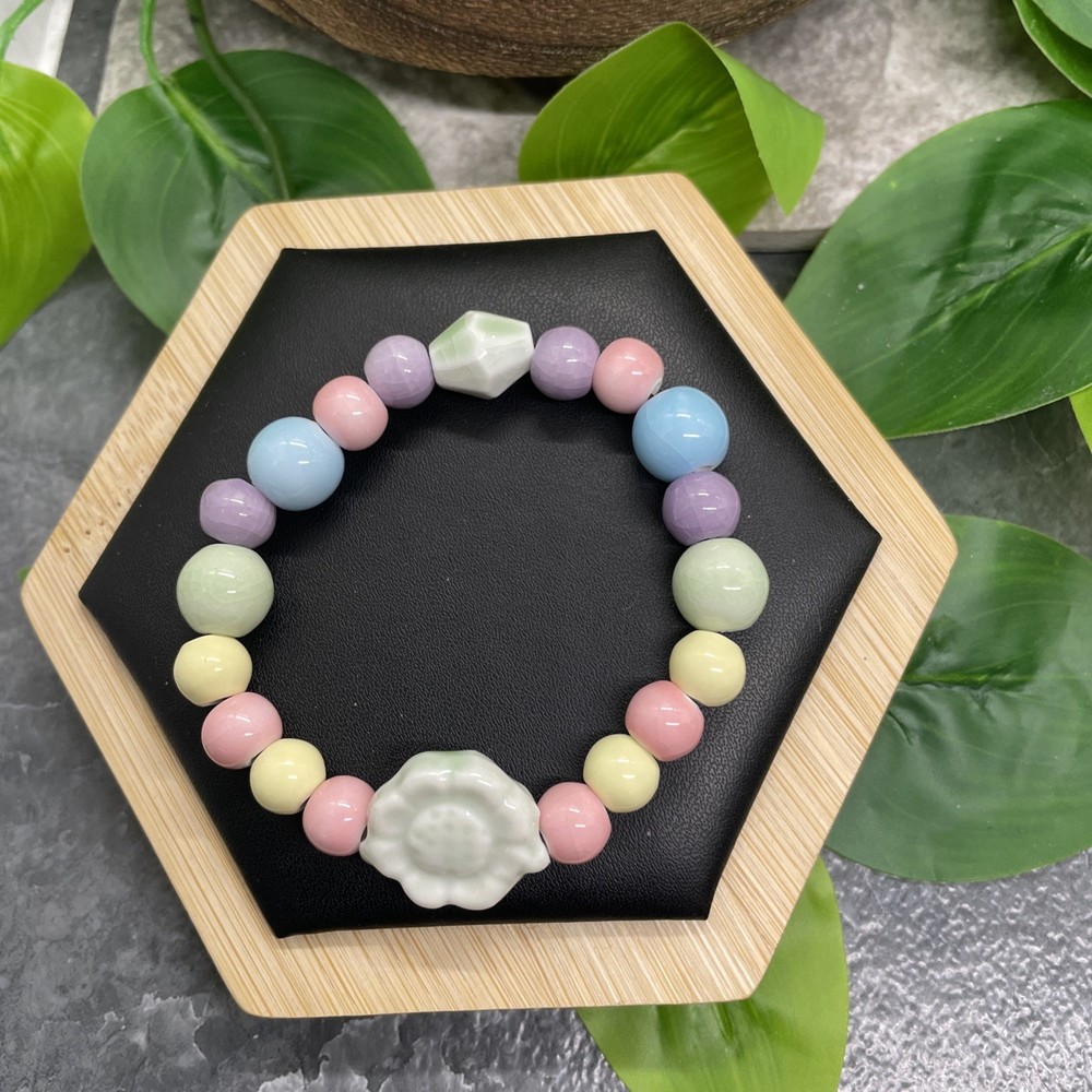 Handmade Ceramic Bead Beaded Stackable 6.5” Plus Stretch Bracelet New B8993