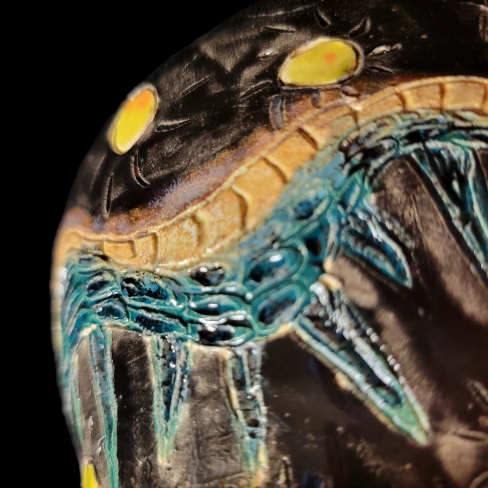 Studio Art Pottery Bowl Hand Painted Centipede Signed