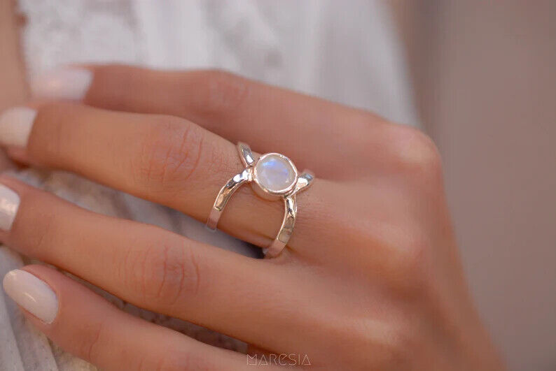 Moonstone 925 Sterling Silver Band &Statement Ring Handmade ring All size-D-55
