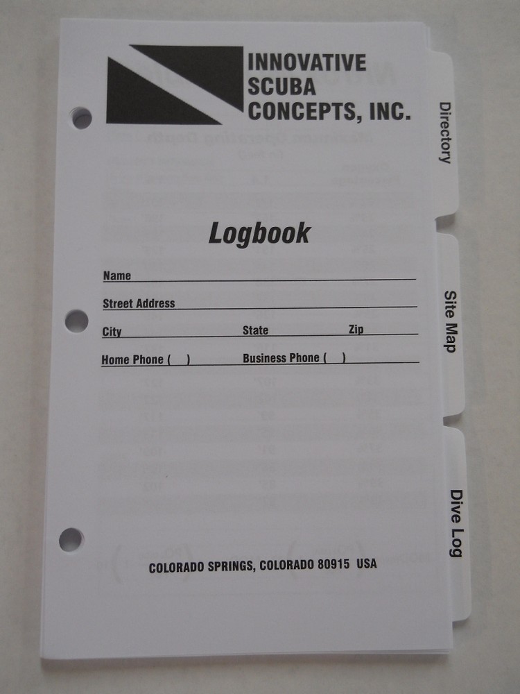 Log Book Binder Replacement Pages 3 Ring Scuba Diving Dive Set Tabbed LB0260