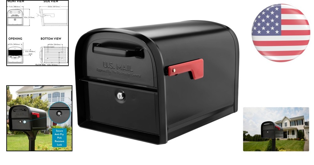 Modern Black Post Mount Mailbox - Locking Feature & Secure Access Design