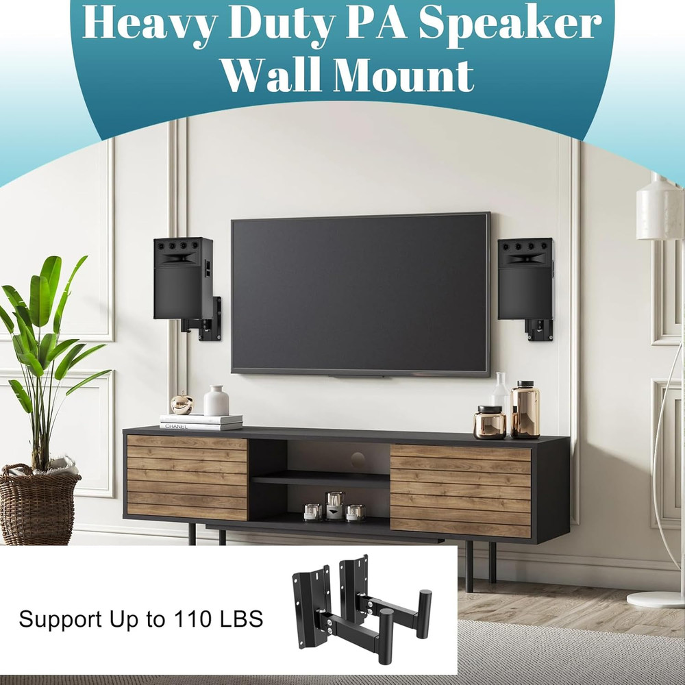 Heavy Duty Adjustable PA Speaker Mount Bracket - 110Lbs Capacity, 2 Pack