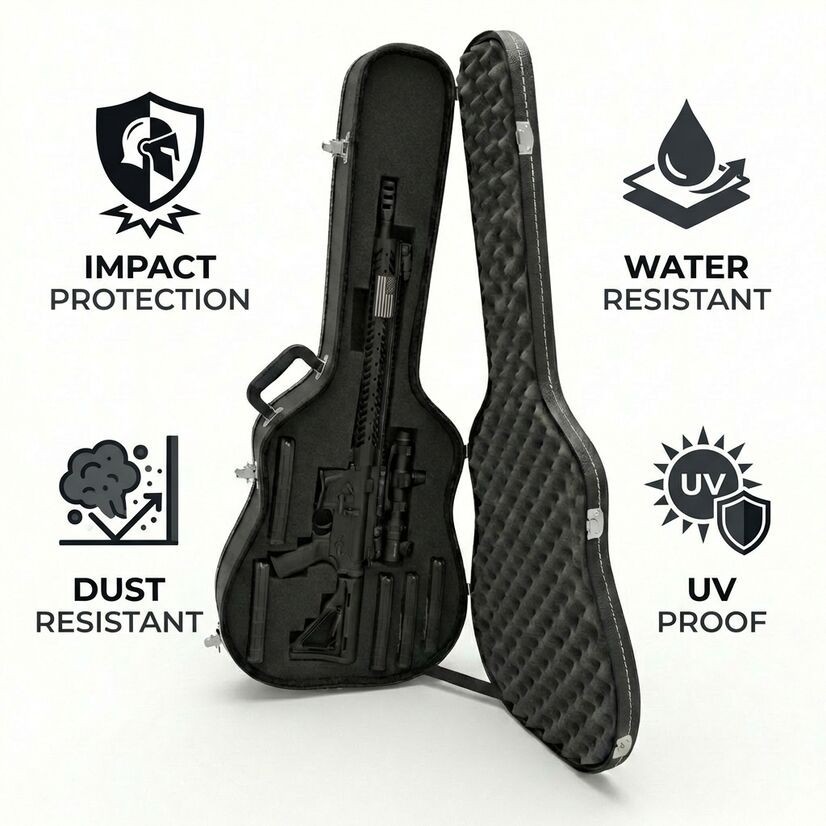 Discreet Hard Shell Guitar Gun Case Customizable Foam Lockable Firearm Storage