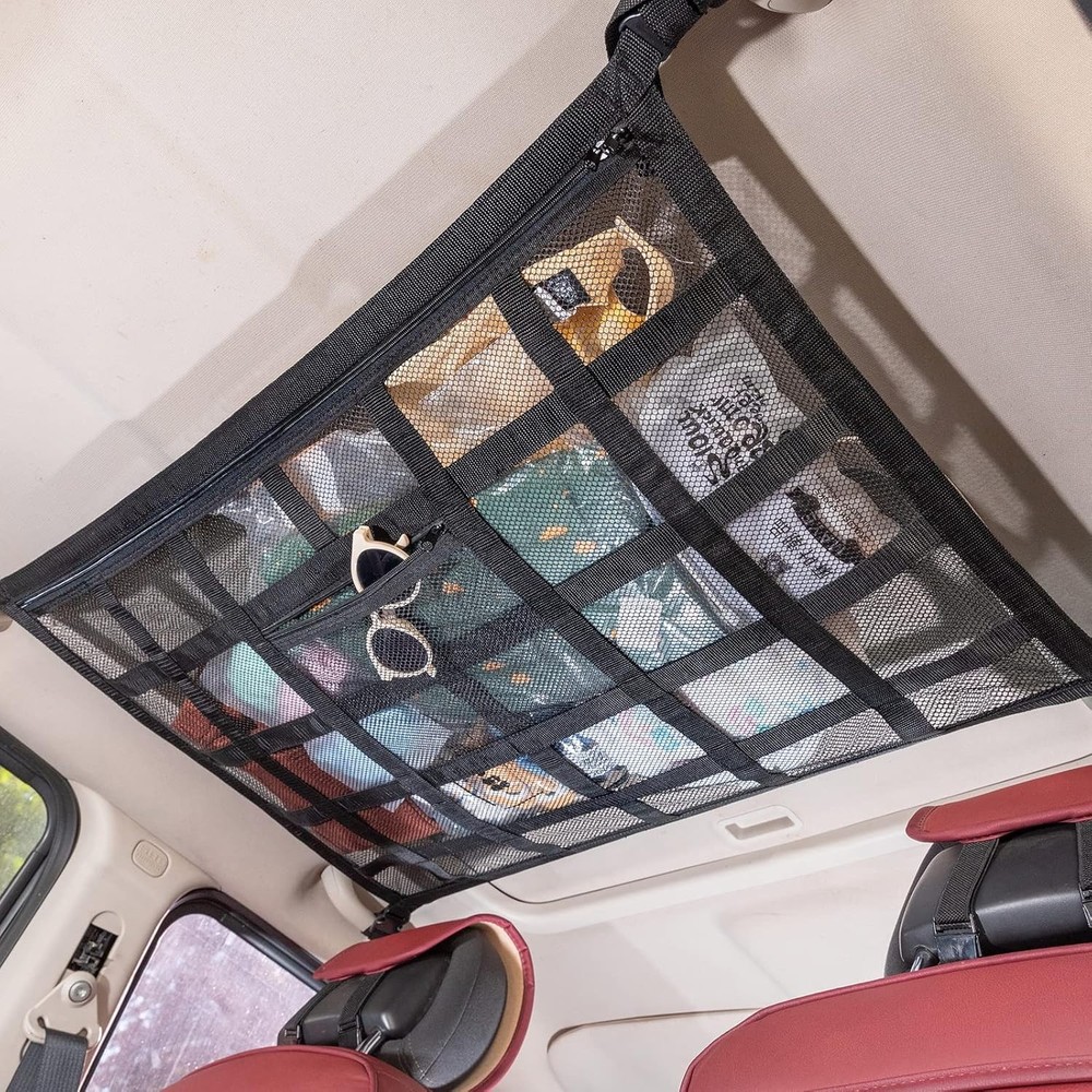 Double-Layer Car Ceiling Cargo Net Pocket - 31.5x21.6 Inches Storage Solution