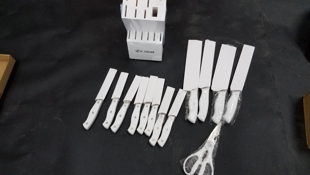 CJZUO 13 Piece Knife Set w/ Sharpener White