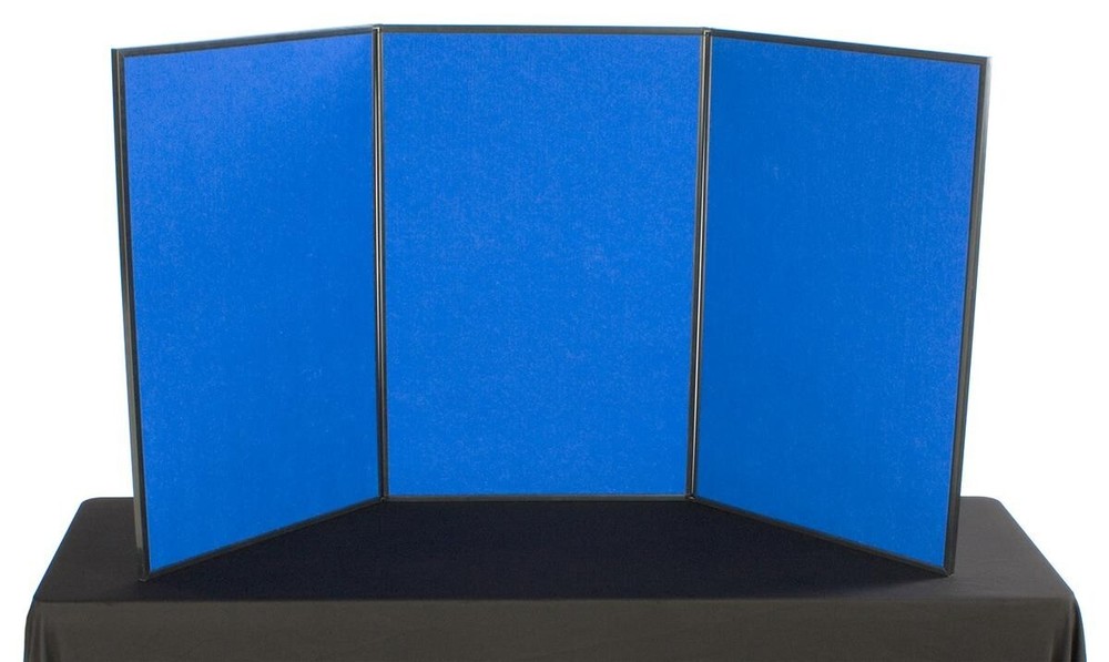 72" Tabletop Hook & Loop Display & Write-on Board, 3 Panels - Blue & White