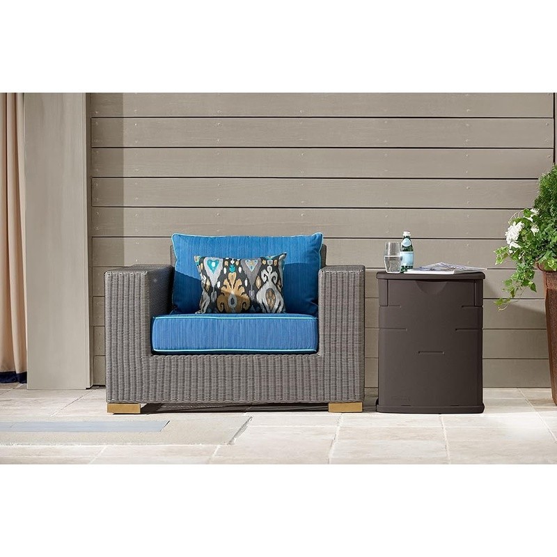 Durable Resin Deck Box Outdoor Storage Lockable Waterproof Organizer Mini Table
