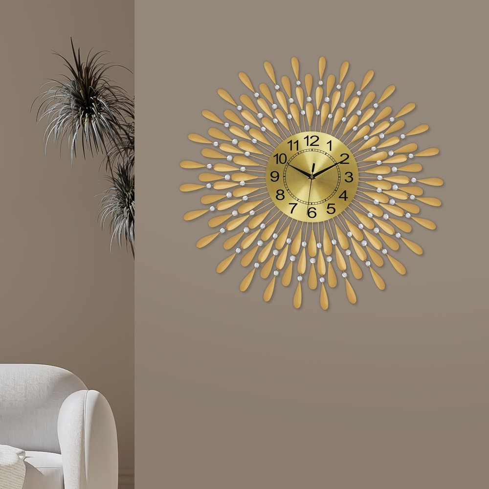 Large Wall Clock Gold Silent Wall Clock Retro Crystal Clock Wall-Mounted Decor