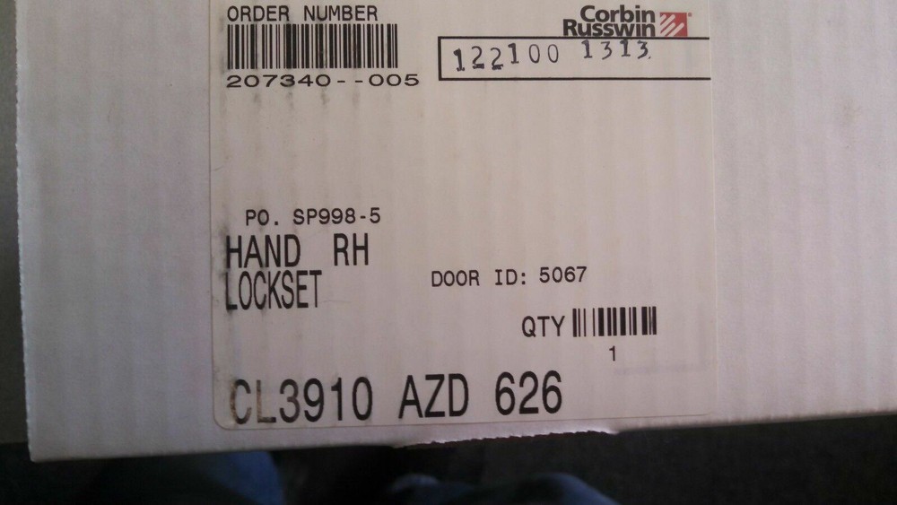 LOCKSMITH CORBIN RUSSWIN CL3910 AZD 626 GRADE 2 PASSAGE MINT