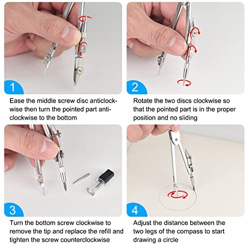 Pack Student Metal Compass Set for Geometry with Extra Lead Refills, Math 2