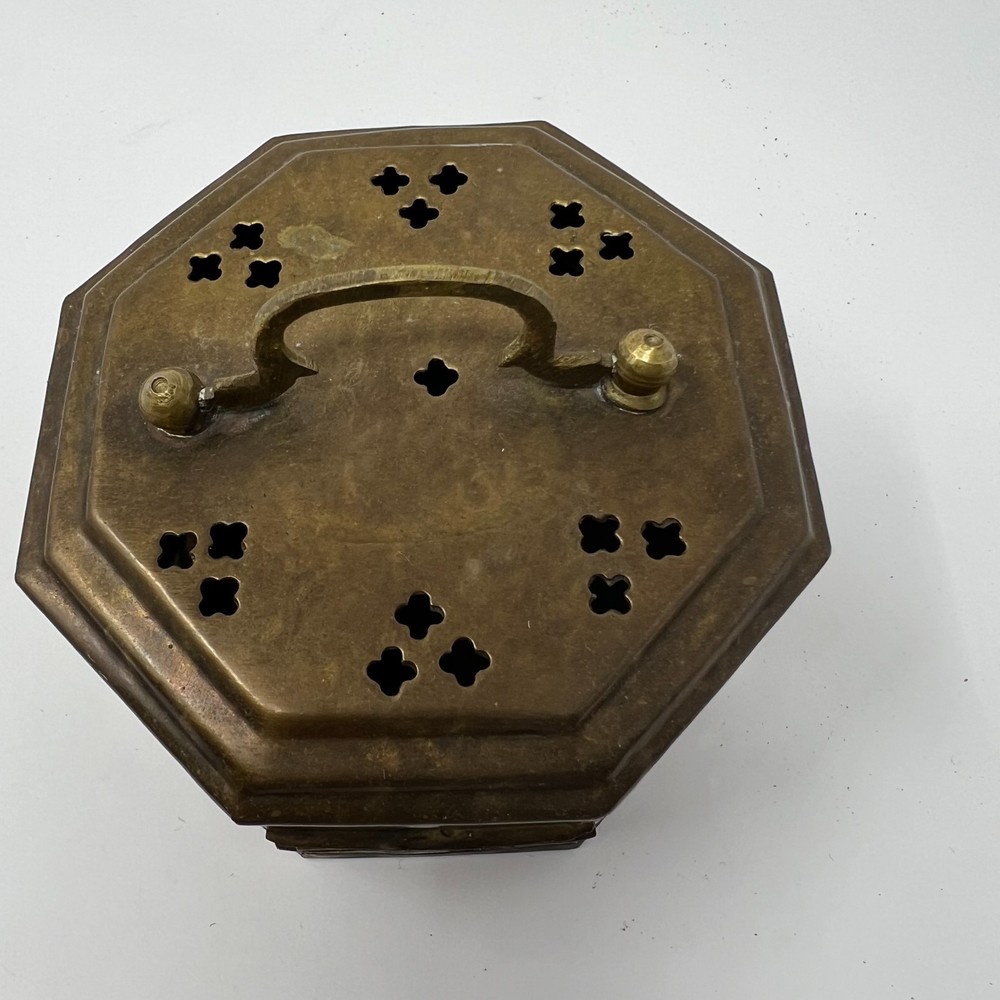 Antique Incense Burner/ Cricket Trinket Box Solid Brass w/Locking Latch & Handle