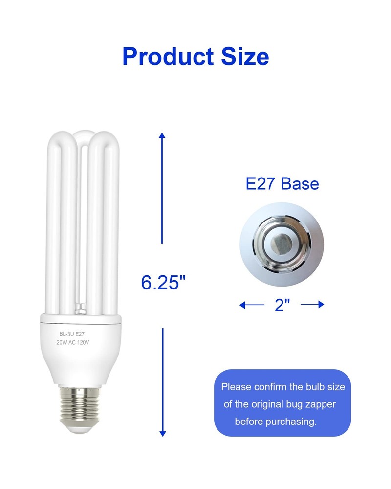 2 Pack 3U 20W Replacement Bulbs for 20W Bug Zapper with E27 Base, Compatible ...