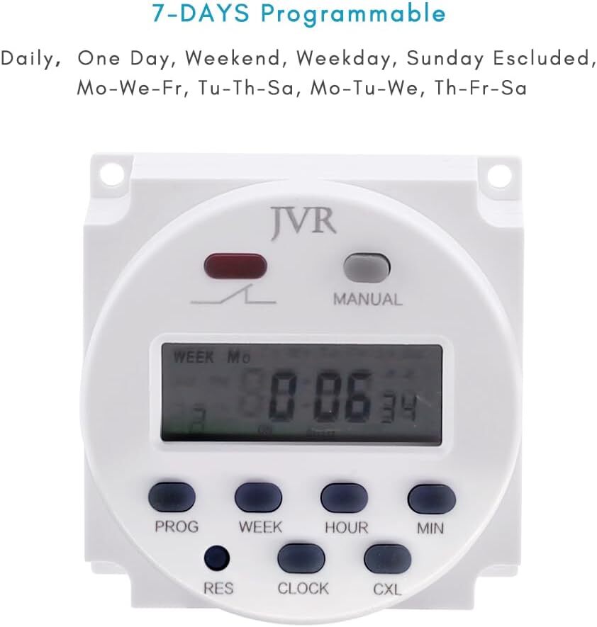 12V Timer Switch - Programmable, DC/AC/Solar Battery Powered | 12 Volt White