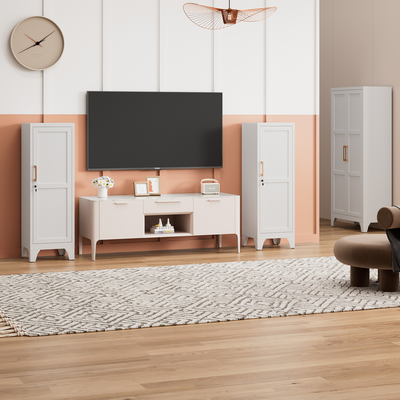 Metal Storage Cabinet with 2 Adjustable Shelves Home Office File Cabinet Locking