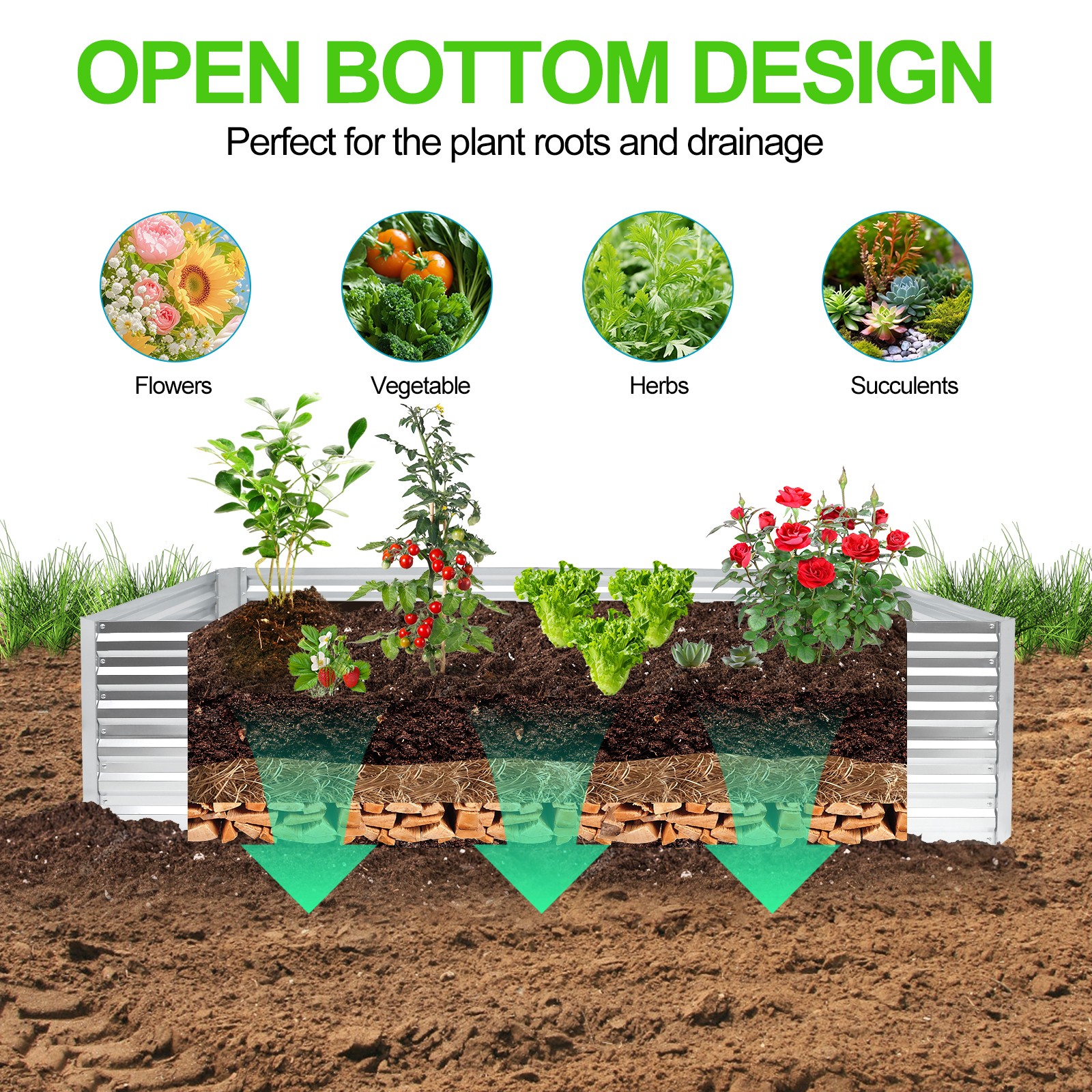 8x4x2ft Galvanized Raised Garden Bed kit Garden Planter Box Flower Vegetable