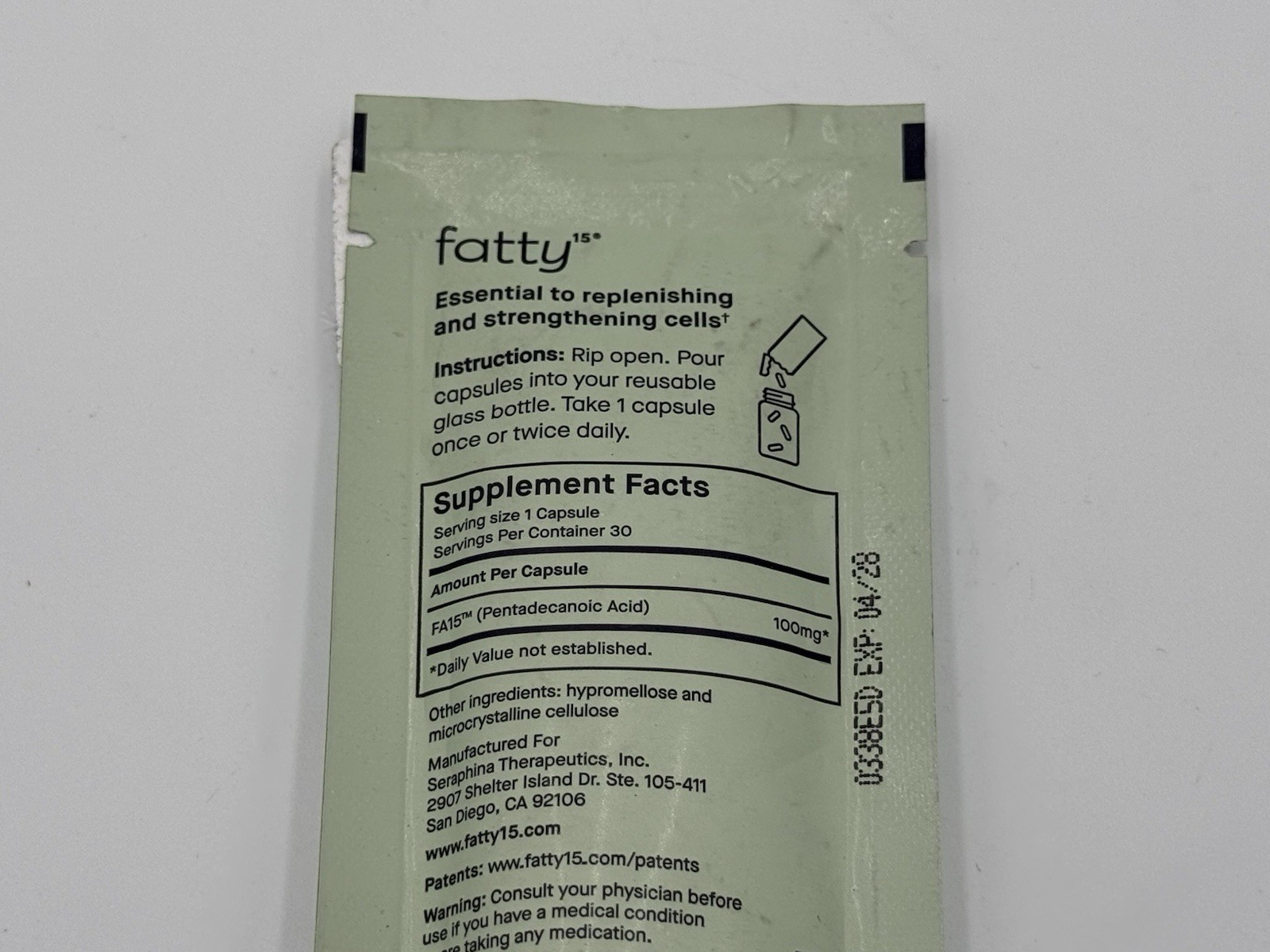 Fatty15 Pure C15:0 Pentadecanoic Acid Supplement - Gut & Liver Health - 30 CT