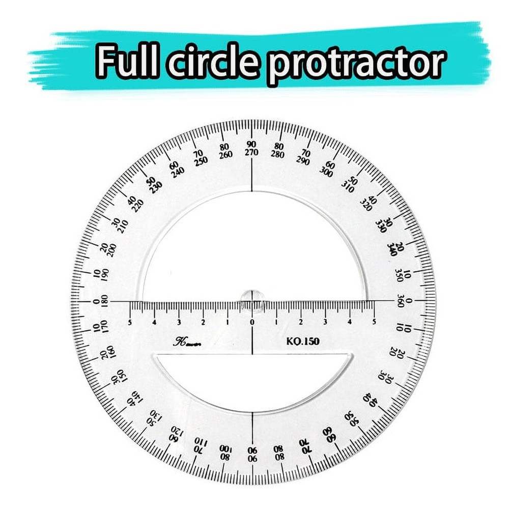 360 Degree Protractor Ruler, 6 Inch, Round Circle Protractor for Math Geometry