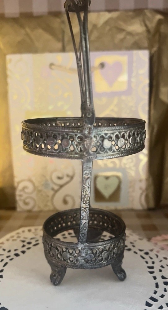 Vintage Alda's Forever India Silver-Plated Two-Tier Footed Serving Caddy Trinket