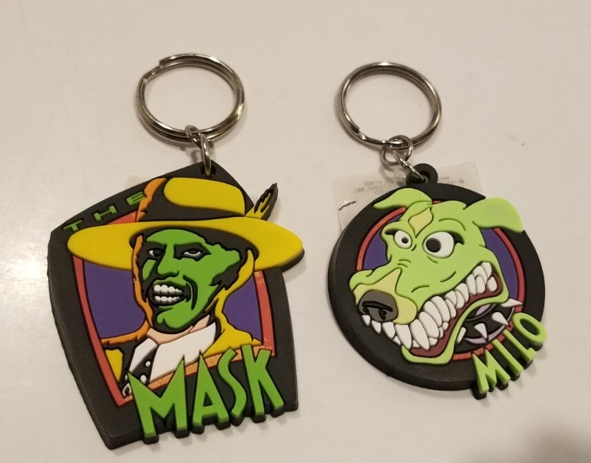 Jim Carrey The MASK & Milo Rubber Keychains by Applause Vintage 1994 NOS New