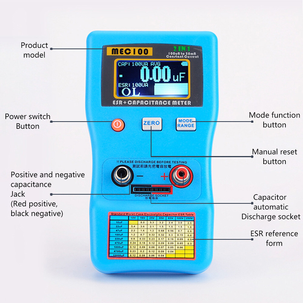MEC-100 High-precision Capacitance Analyzer ESR Meter Digital Display Auto Rang