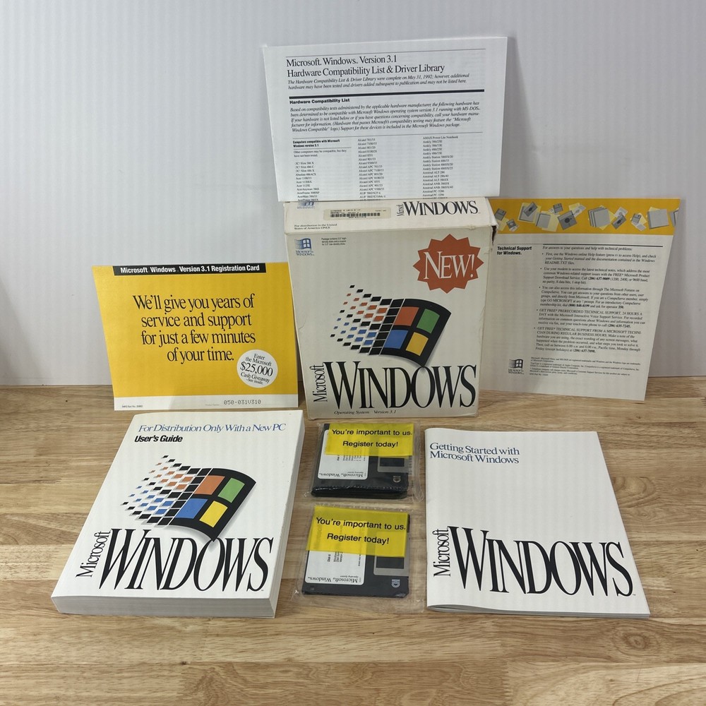 Microsoft Windows 3.1 Operating System Vintage PC Software Complete 6 Disk Set