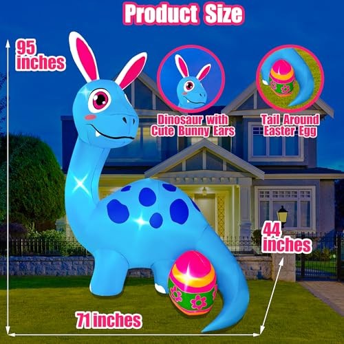 8FT Easter Inflatable Dinosaur with Cute A-8FT Easter Inflatable Dinosaur
