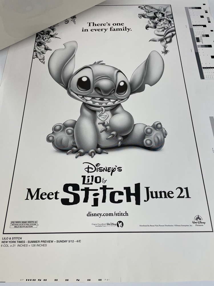 Lilo & Stitch Lot Printer Proof Tear Sheet Ad Pad Printer Proof Sheets B