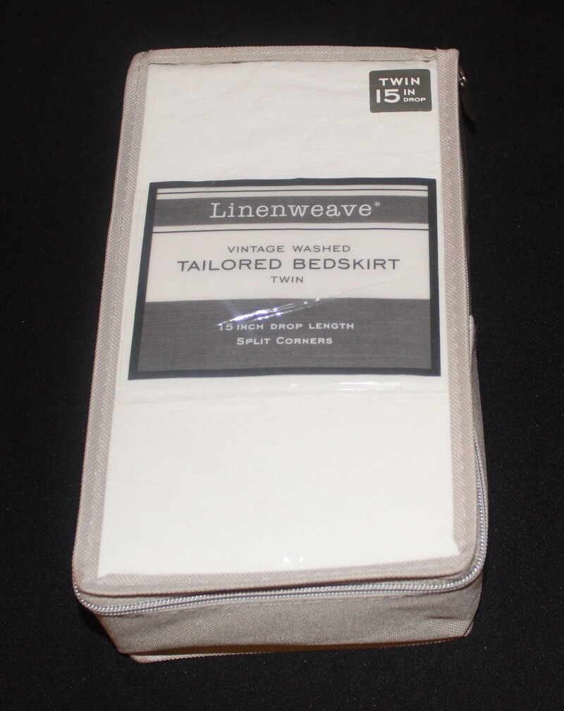 New Linenweave Vintage Washed Twin 15-Inch Drop Tailored Bedskirt - white